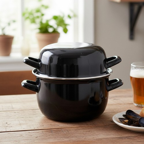 Black enamel mussel pot - enamel, 2